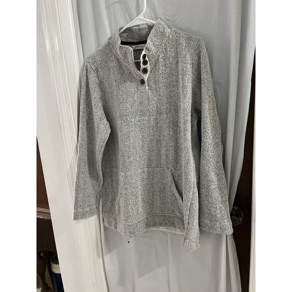 Orvis Black White 1/4 Button Pullover Sweatshirt Sz M Men’s